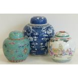 Three Chinese lidded ginger jars. Condition reports are not available for this sale.