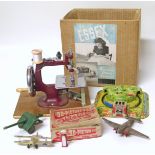 Essex miniature sewing machine (in original box), Diecast Sopwith Camel, Britain's heavy artillery