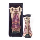 Moorcroft vase and small tray , decorated with foxgloves pattern after Rachel Bishop, (2) the tray