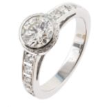 Diamond 14ct white gold solitaire ring , central brilliant cut diamond weighing 0.90ct, set to bezel