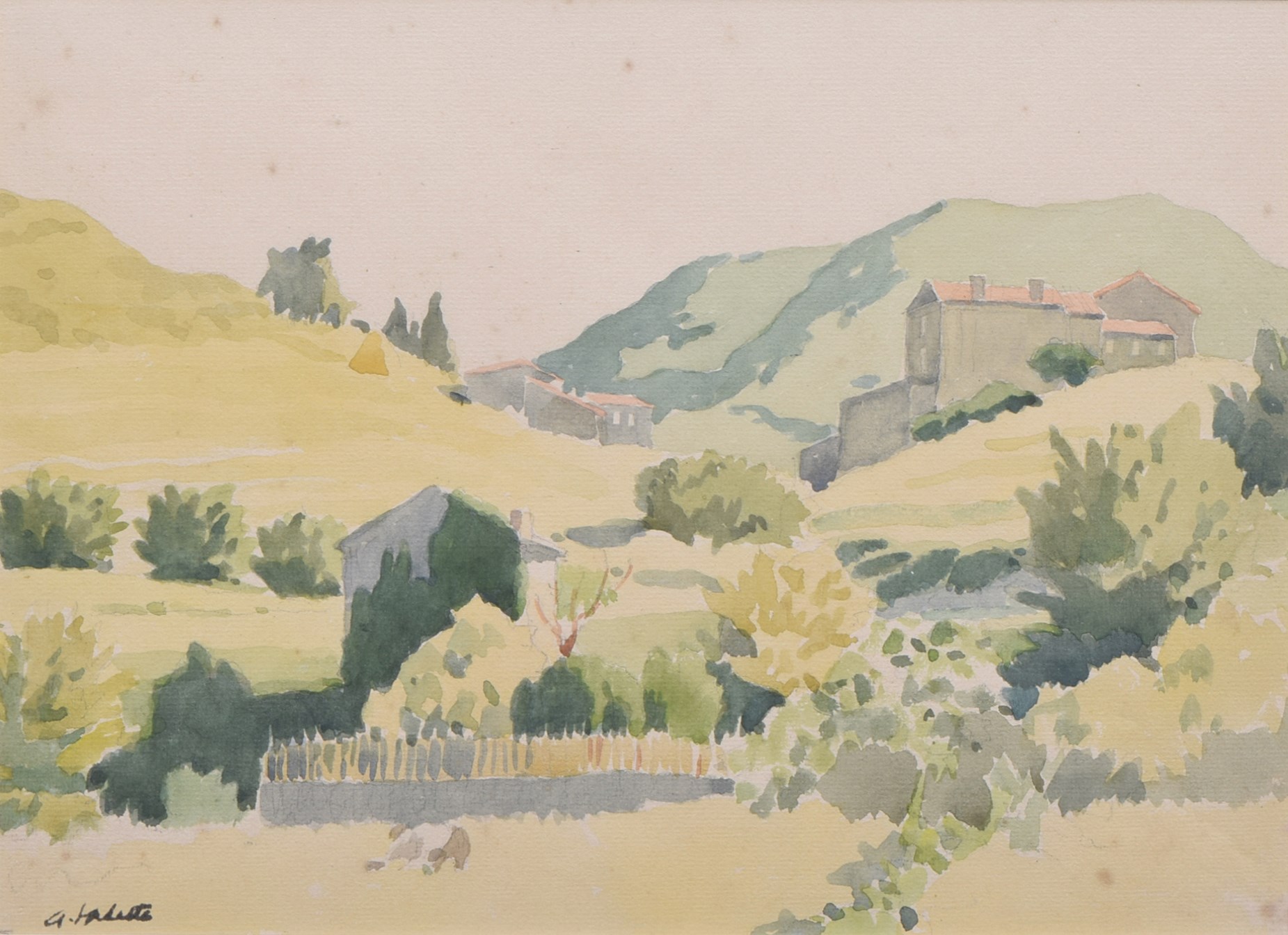 Pierre Adolphe Valette (1876-1942), "Environs de Viviers", signed, titled on verso, watercolour