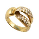 Diamond set crossover twist 18ct yellow gold ring , split front comprising two sections of pave