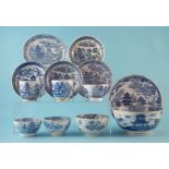 Collection of Coalport blue and white porcelain circa 1800, to include two bowls, teapot stand,