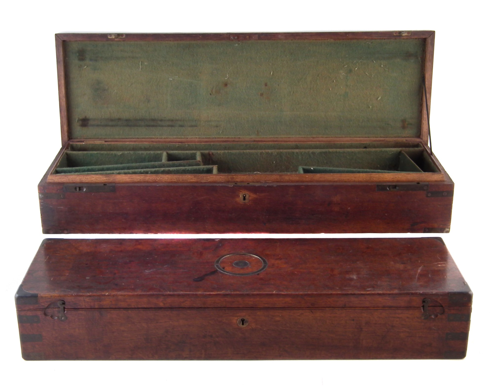 Two oak double gun cases, each fitted out to take a pair of percussion double barrel shotguns,
