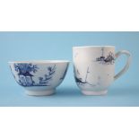 Liverpool Chaffers coffee cup and a tea bowl circa 1765, painted with Chinese landscapes in under