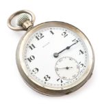 Rolex vintage silver pocket watch, white enamelled dial, Arabic numerals, subsidiary seconds dial,