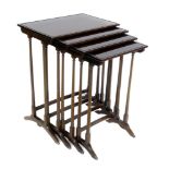 Early 20 th century quarteto nest of tables, rectangular top with bead gallery, spider leg
