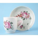 Liverpool Chaffers coffee cup and saucer circa 1760, painted with a cabbage rose spray, (2) the