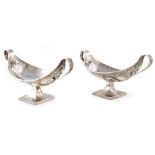 Pair of Arts and Crafts silver boat shaped dishes by Albert Edward Jones , planished bodies with