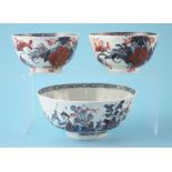 Liverpool Chaffers bowl and two late Chaffers / early Christians tea bowls circa 1765, all with '
