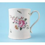 Liverpool Chaffers mug circa 1760, painted with a floral spray, with flaring base, and scroll
