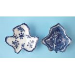 Two Bow pickle dishes circa 1765, painted in underglaze blue, the largest measures 9cm wide. For a