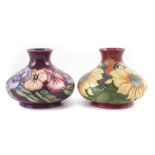 Two Moorcroft vases, decorated with Sunflower and Pansy patterns after Rachel Bishop, silver