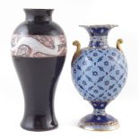 Two Birks Rawlins & Co. Vine pottery vases , one decorated in a pate sur pate by Fred Ridgway, the