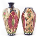 Two Moorcroft vases, decorated with Staffordshire Gold pattern after Alicia Amison, both with boxes,