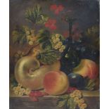 George Lance (1802-1864), Still life with fruit, signed and titled on label verso, oil on canvas,