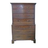 George III mahogany chest on chest, top section with ogee mould, two short drawers, three long