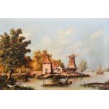 K. Douglas, 20th century, Dutch river landscape, signed, oil on canvas, 59.5 x 90cm, 23.5 x 35.