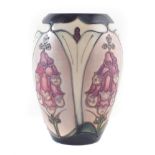 Moorcroft vase, decorated with foxgloves pattern after Rachel Bishop, with box, 17.5cm high For a