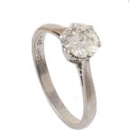 Diamond platinum and white gold solitaire ring , central brilliant cut diamond weighing approx. 0.