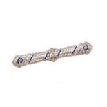 Art Deco 14ct white gold, diamond and enamel bar brooch , circa 1920's/1930's, small brilliant cut