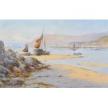 Warren Williams A.R.C.A. (1863-1918), Beached boats near Marine Walk, Conwy opposite Deganwy showing