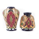 Two Moorcroft vases decorated with Staffordshire Gold pattern after Alicia Amison, one with box, (2)