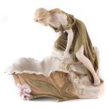 Royal Dux figure dish, modelled as a lady at the water's edge, shape 597, pink pad mark, 27cm high
