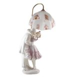 Schauer Vienna Faience Rudolf Podany design lamp, with glass shade, modelled as a Harlequin and