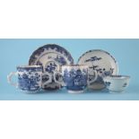 Chinese export porcelain chocolate cup and saucer and one other , painted with landscapes in under