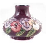 Moorcroft Pansy vase, after Rachel Bishop, base signed 'J.Moorcroft 4.11.95' with box, 16cm high For