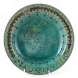 Della Robbia bowl, incised and painted by Annie Smith with a cherub, inscribed ‘Au Revoir’ dated