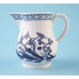 Bow cream jug circa 1760, painted with a version of Worcester's cannonball pattern in under glaze