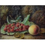 Oliver Clare (1853-1927), Still life with raspberries, signed, oil on canvas, 18.5 x 24cm, 7.25 x