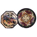 Two Moorcroft dishes, the first decorated with Queenie’s Caravan after Emma Bossons, red dot mark,