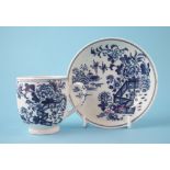 Lowestoft coffee cup and saucer circa 1770, printed with Fence pattern in under glaze blue, crescent