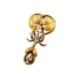 Victorian yellow gold opal and diamond tubular scroll drop brooch , comprising hollow gold tubular