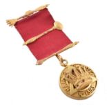 Of Masonic Interest 9ct gold medallion for Hamer Chapter No. 1393 on red ribbon , inscription to