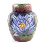 Moorcroft Blue Lotus pattern Ginger Jar , after Rachel Bishop, number 220 to base, with box, 15cm