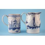 Pearlware jug attributed to Liverpool circa 1780 and a tankard, both painted in under glaze blue