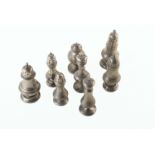 Eight 19th century pewter pepperettes of varying designs. For a condition report on this lot visit