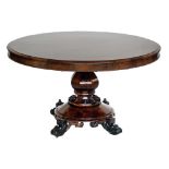 Victorian rosewood circular loo table, top with ogee mould above two inch frieze, single octagonal