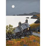 David Barnes (1943-), "Overlooking Cardigan Bay", signed on verso, oil on board, 39.5 x 29.5cm, 15.