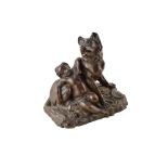 A 19th century French bronze of child and wolf. Possibly one of the Roman twins (Romulus and Remus),