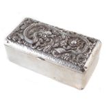 Chinese silver Canton cigarette box, embossed with a dragon, 15.5cm wide For a condition report on