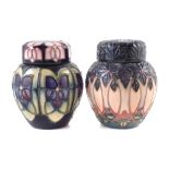 Two small Moorcroft Ginger Jars, decorated with Violets and Cluny patterns after Sally Tuffin,