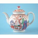 Worcester teapot circa 1770, painted with Chinese figures in polychrome enamels, (2) 12.5cm high For