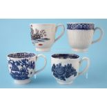 Four Liverpool coffee cups circa 1770 - 1780, one by Christians, printed with flora, three by