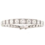 Diamond line bracelet , total of 30 round brilliant cut diamonds, each carre set to square