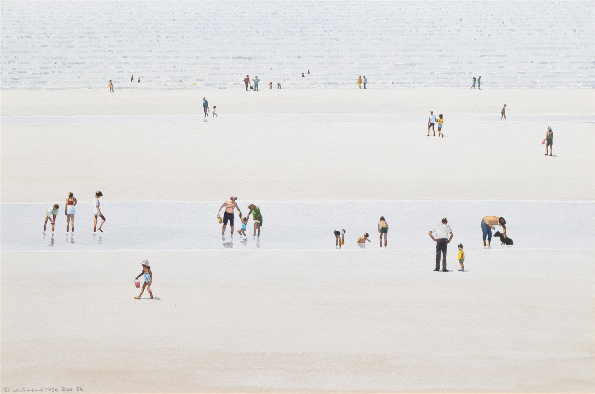 Robert Littleford F.R.S.A., B.W.S. (1945-), Beach scene with figures, signed and dated '86,